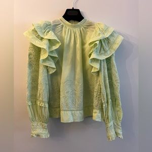 Ulla Johnson Annetta Cotton Ruffle Blouse Pistachio